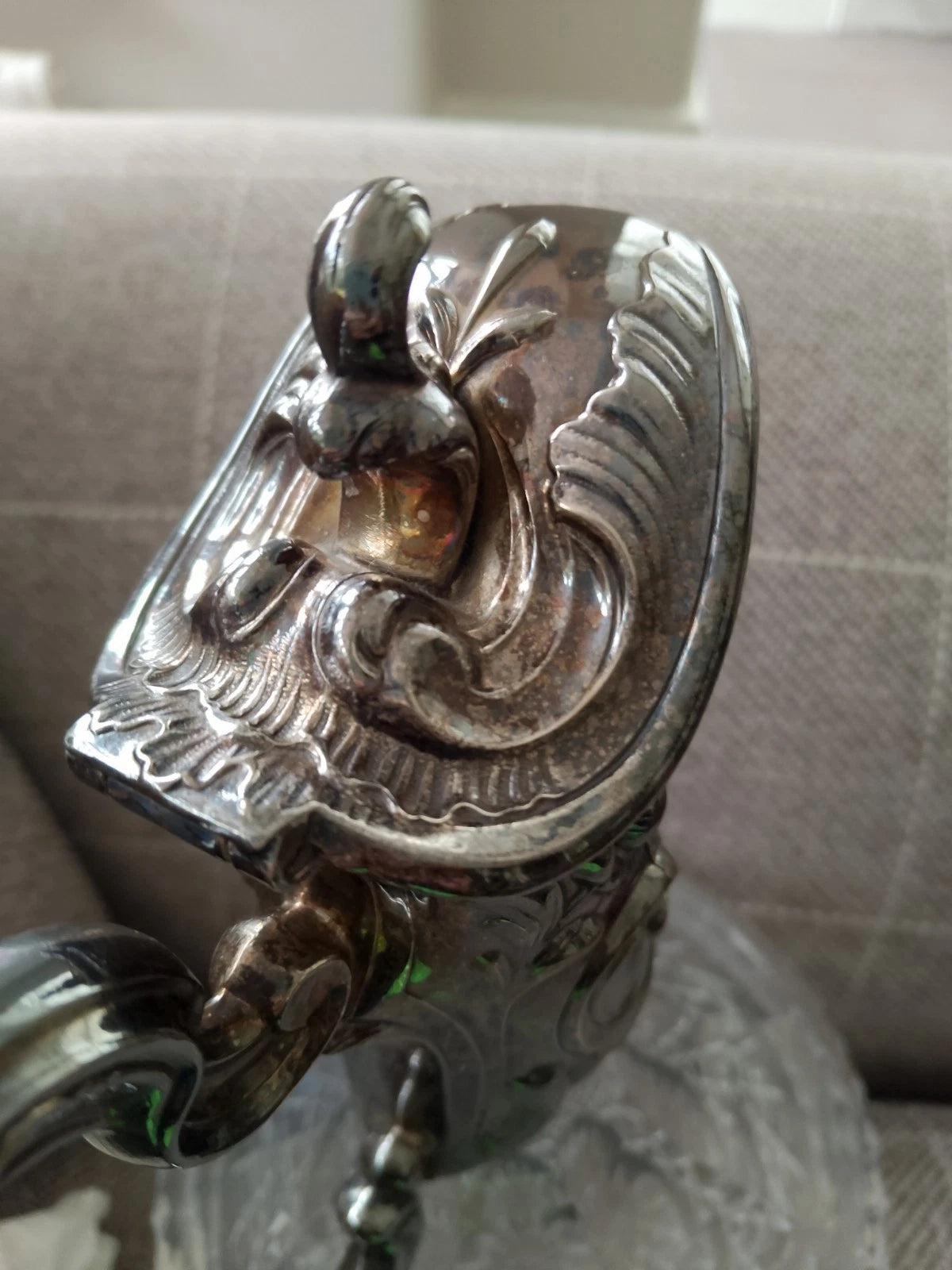 Antique Art Nouveau Crystal Silver-Plated Claret Jug Decanter Topazio