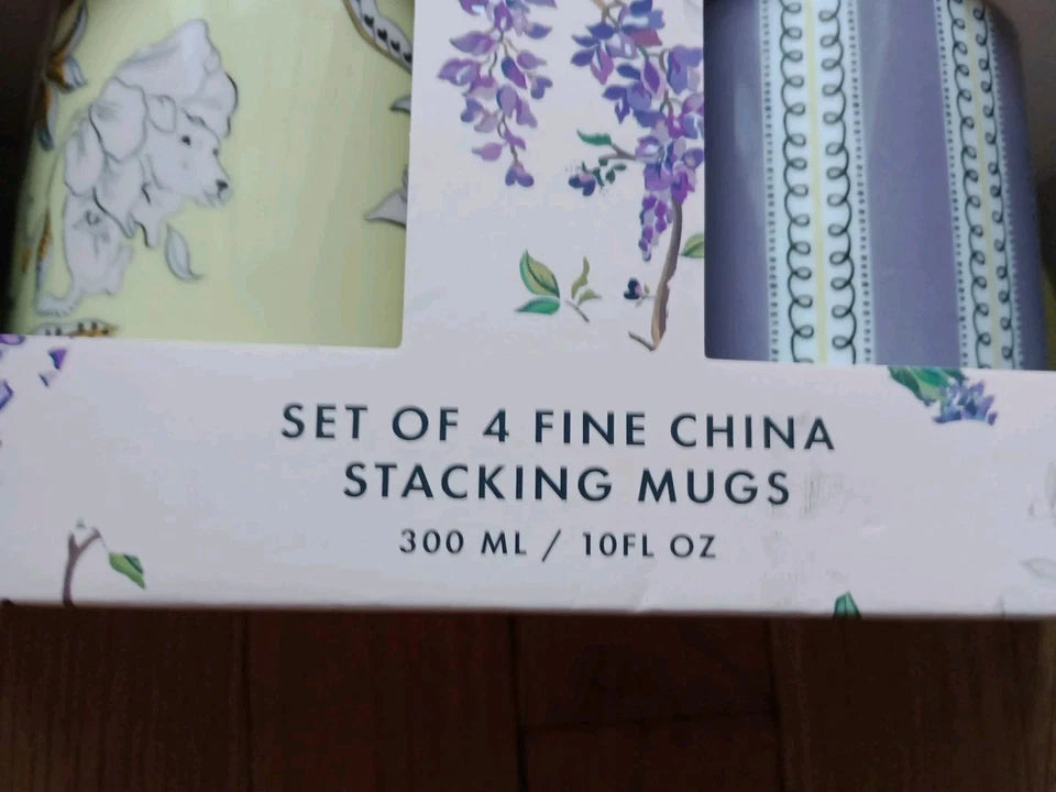 NEW Cath Kidston Set of 4 Stacking Wisteria Mugs In Boxed Set Beautiful