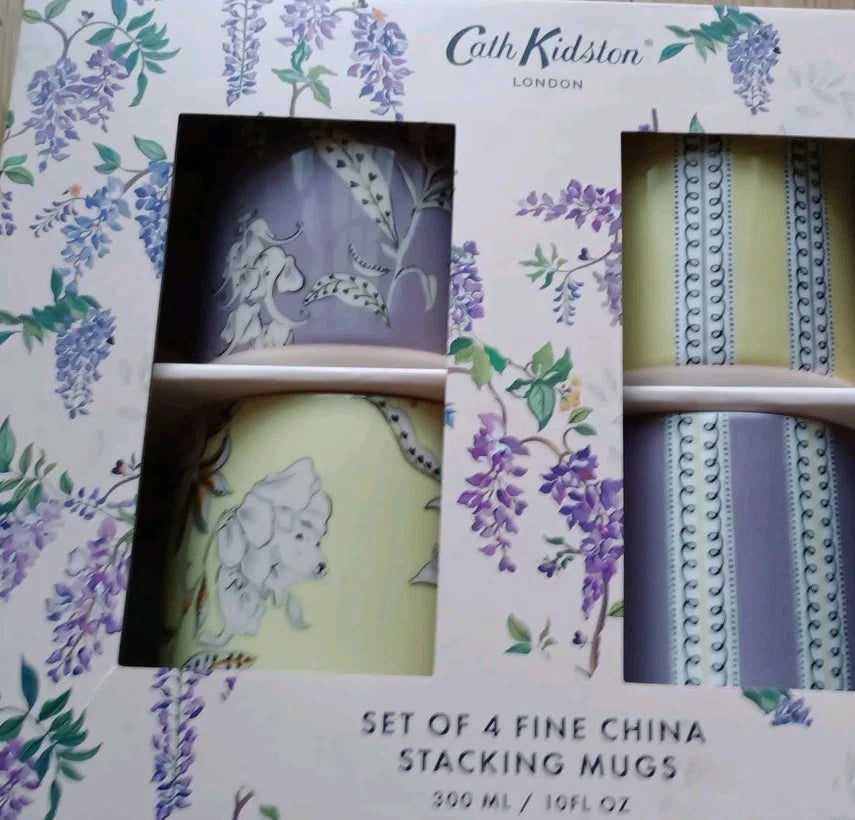 NEW Cath Kidston Set of 4 Stacking Wisteria Mugs In Boxed Set Beautiful