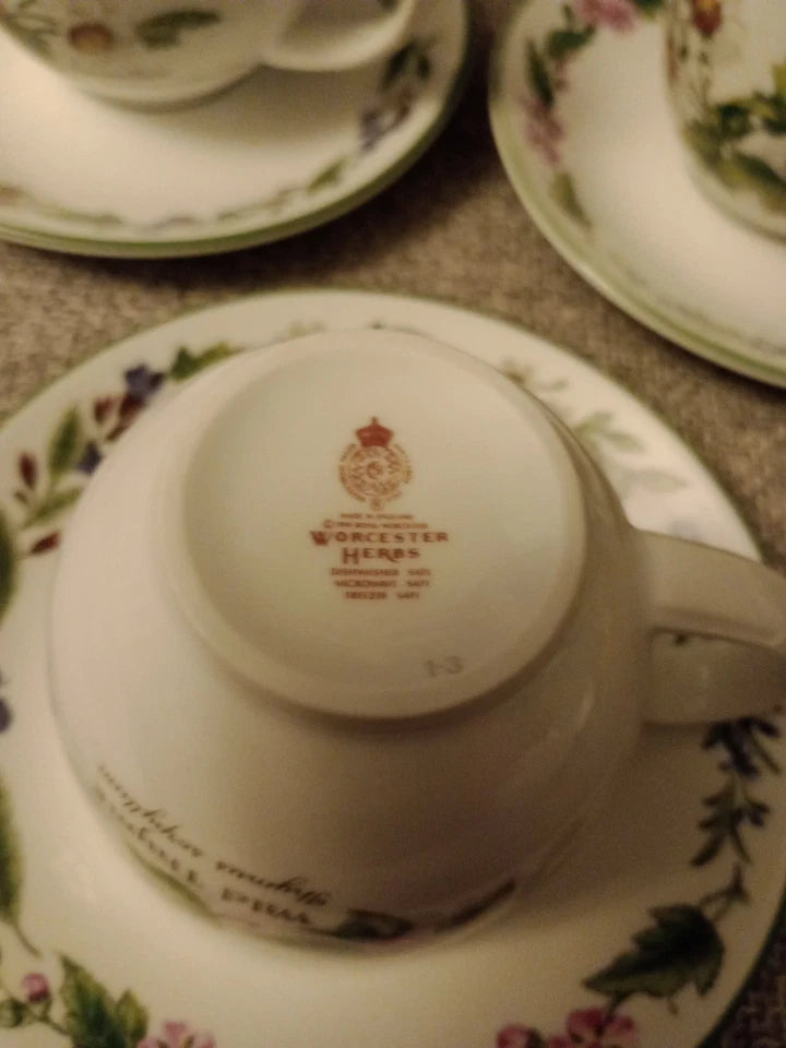 Set of 3 Royal Worcester Herbs Cups and Saucers