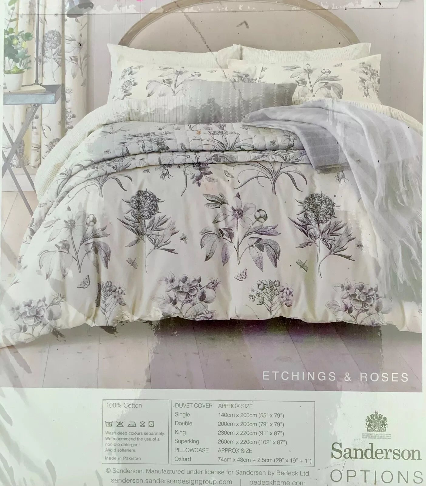 Sanderson Home Double Duvet Cover Set Etchings And Roses - Helsby Vintage