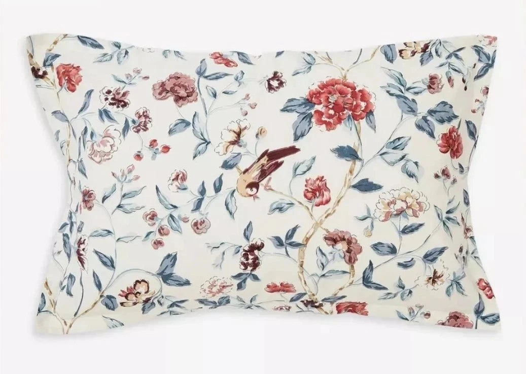 Sanderson Sissinghurst king duvet cover set floral pattern pillowcase with birds on cream background