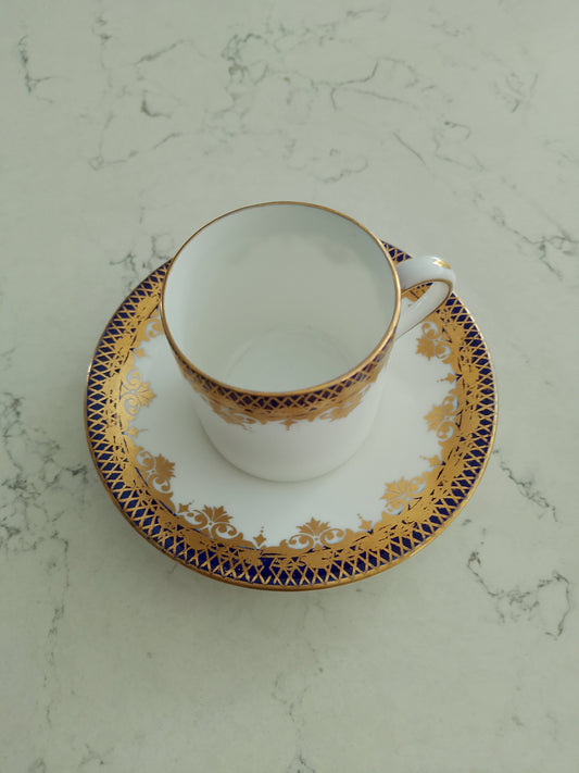 Shelley White Cobalt and Gold Gilt Mocha Cup and Saucer Vintage - Helsby Vintage