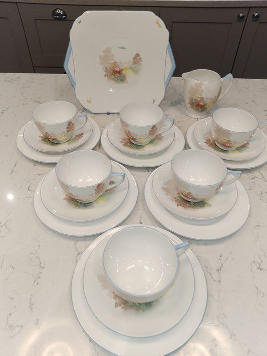 Shelley Vintage Part Tea Set Gate And Path NR079 Court Shape 1936 - Helsby Vintage