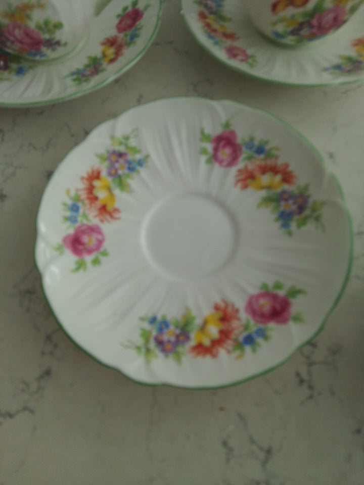 Shelley Vintage Set Of Three Teacups And Saucers - Helsby Vintage