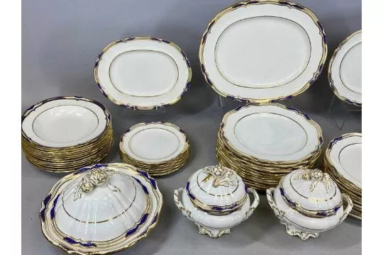 Spode Copeland Chancellor Cobalt 52 Pieces 9866 Retailer T Goode And CO London - Helsby Vintage
