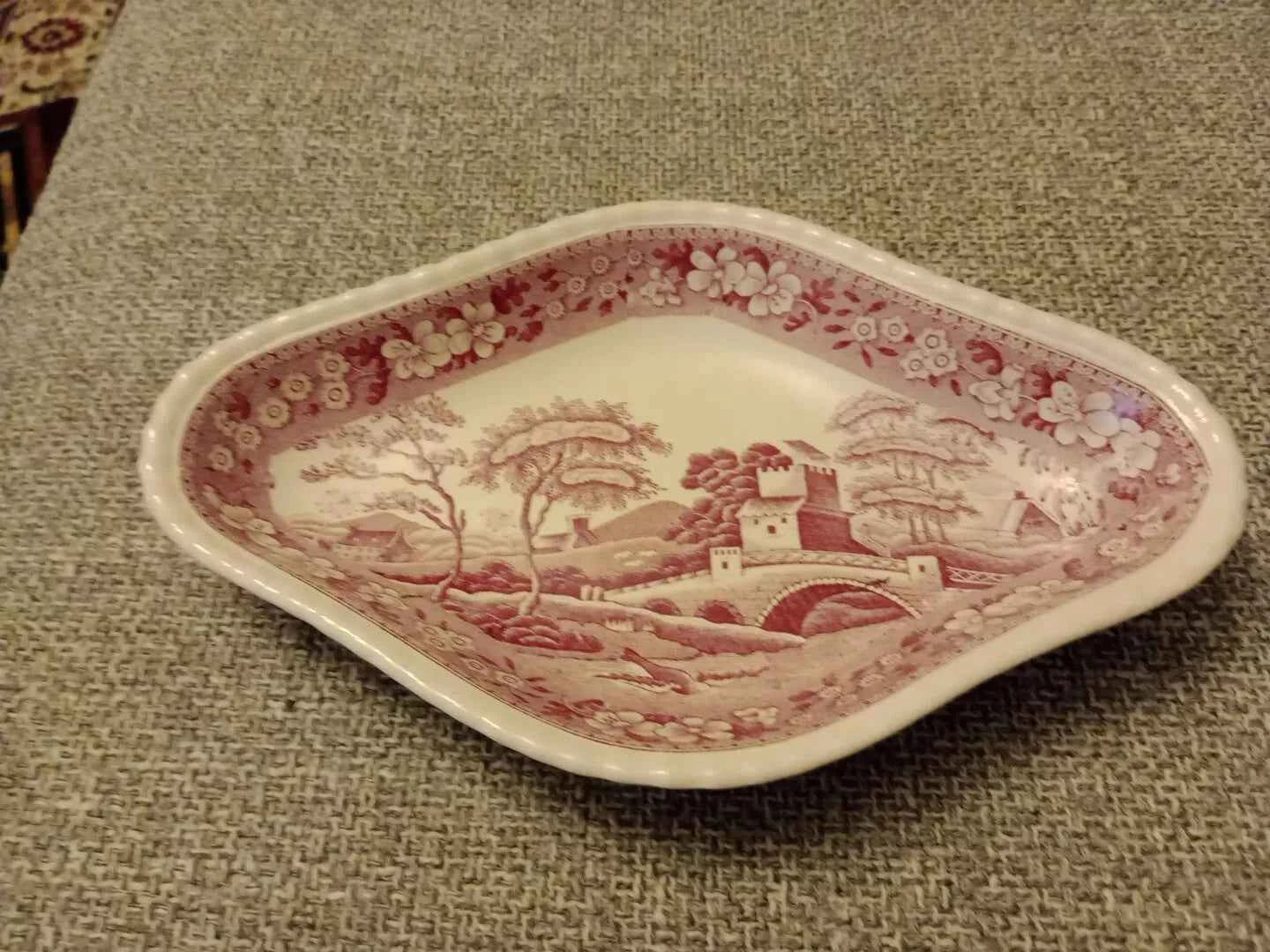 Spode Tower Pink Dessert Or Snack Pickle Plate RARE - Helsby Vintage