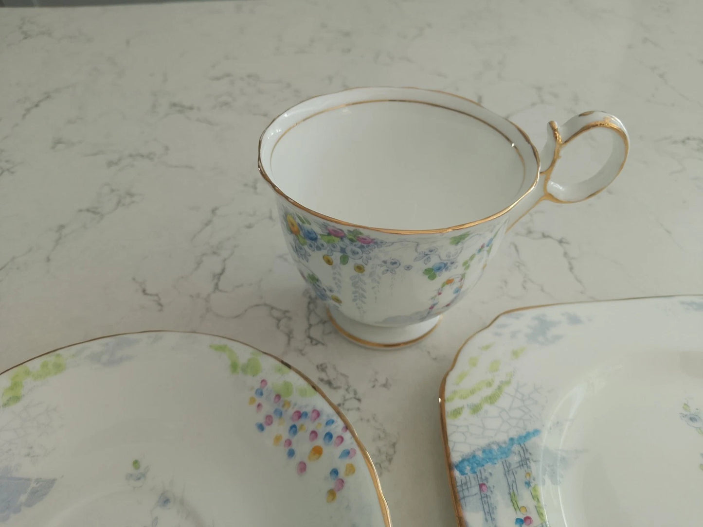 Sutherland China Trio Cup Saucer Plate RARE Handle Pattern 1380 Art Deco 1930s - Helsby Vintage