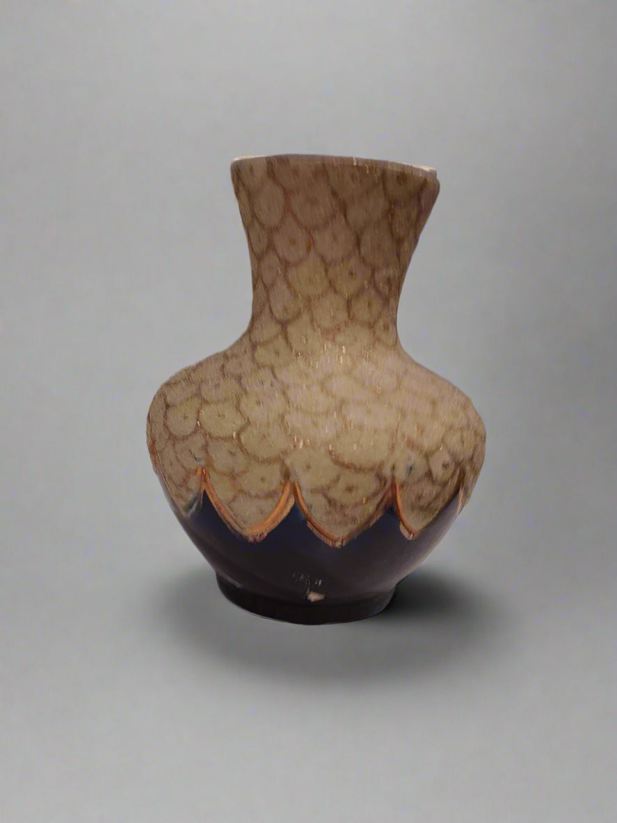 Thomas Forester majolica vase antique with textured beige and dark blue glaze detailing