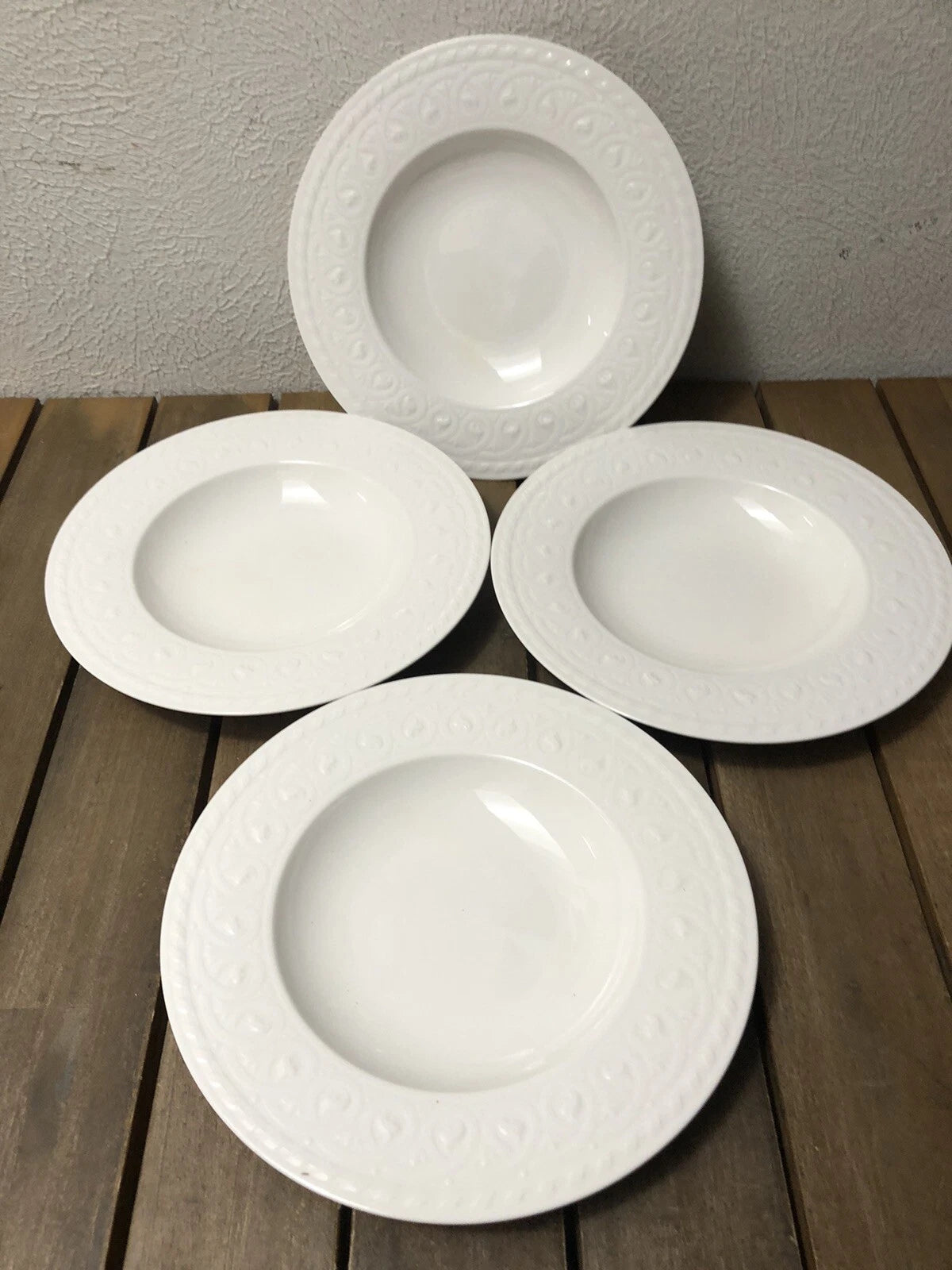 NEW Villeroy & Boch Cellini Set Of 4 Rimmed Soup Bowls 9.5 Inch 24cm Ivory - Helsby Vintage