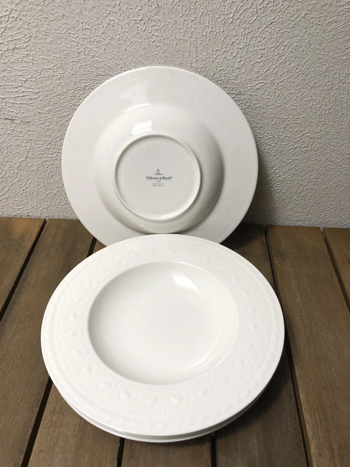 NEW Villeroy & Boch Cellini Set Of 4 Rimmed Soup Bowls 9.5 Inch 24cm Ivory - Helsby Vintage