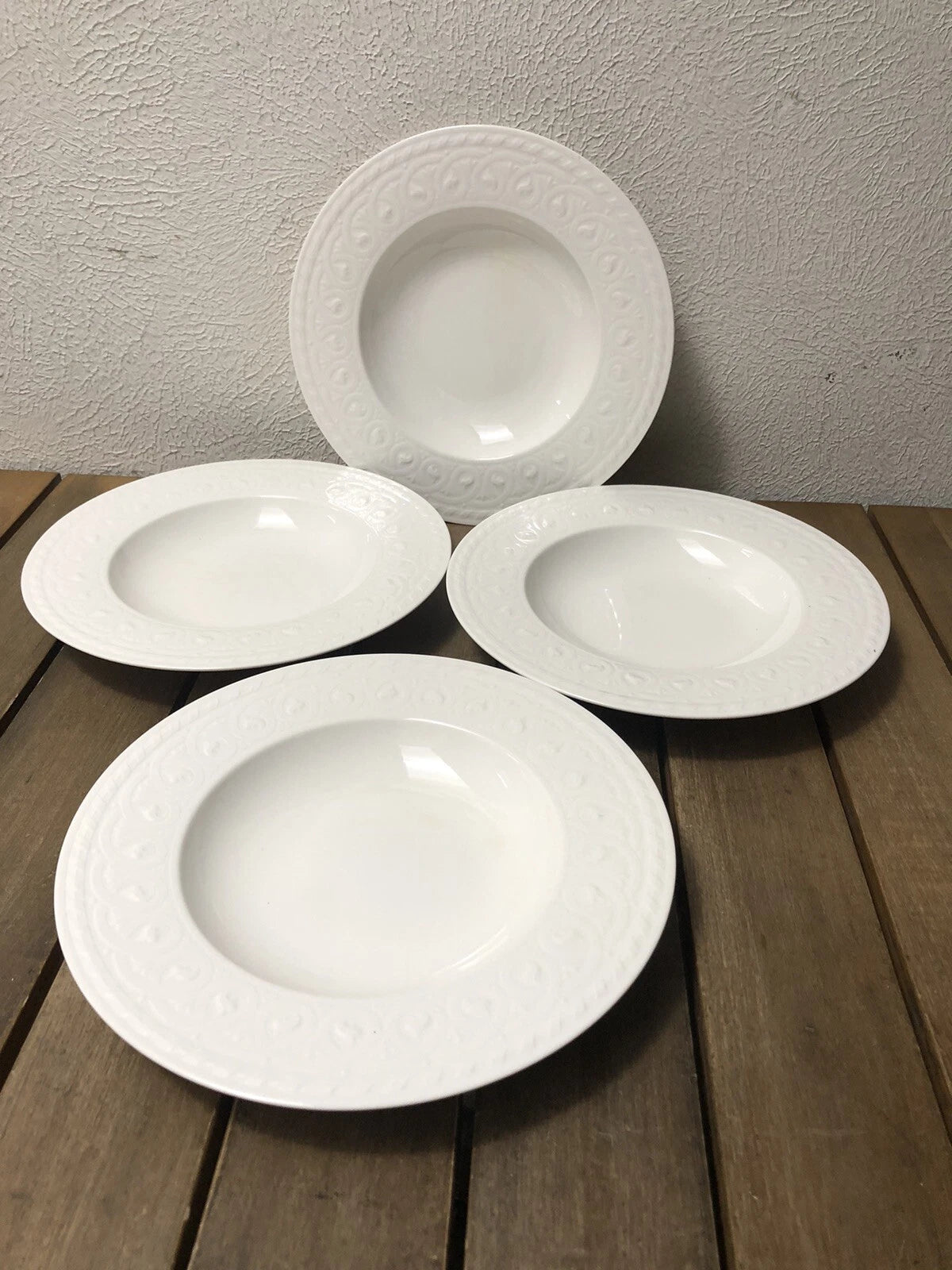 NEW Villeroy & Boch Cellini Set Of 4 Rimmed Soup Bowls 9.5 Inch 24cm Ivory - Helsby Vintage