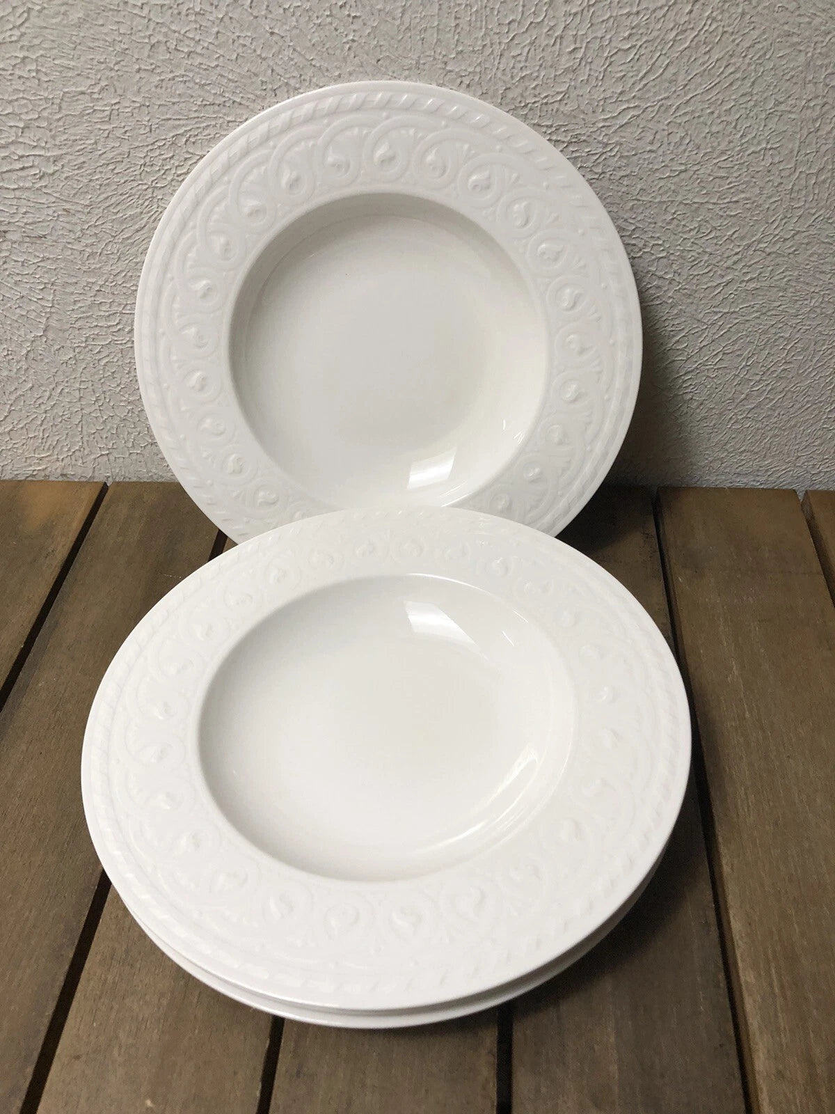 NEW Villeroy & Boch Cellini Set Of 4 Rimmed Soup Bowls 9.5 Inch 24cm Ivory - Helsby Vintage
