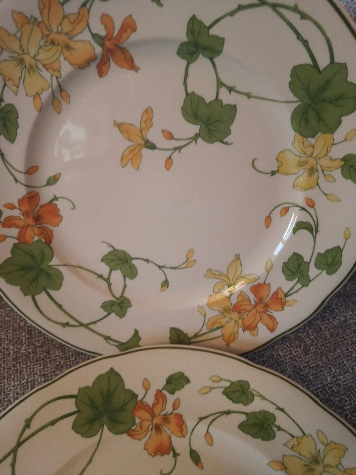 Villeroy And Boch Geranium Yellow Floral Set Of Four 10.5 Inch Dinner Plates - Helsby Vintage