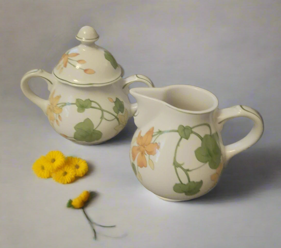 Villeroy Boch Geranium Sugar Bowl And Creamer Milk Jug Set - Helsby Vintage