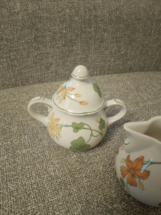 Villeroy Boch Geranium Sugar Bowl And Creamer Milk Jug Set - Helsby Vintage