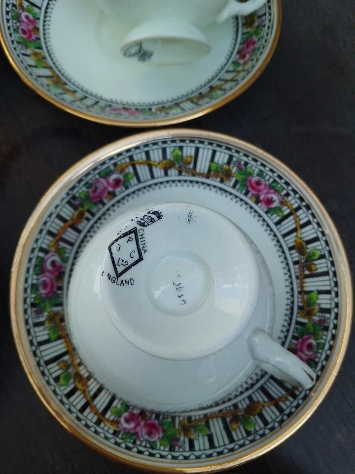 Blyth Porcelain Co Diamond China 4 Tea Cups 6 Saucers Rare Set Antique - Helsby Vintage