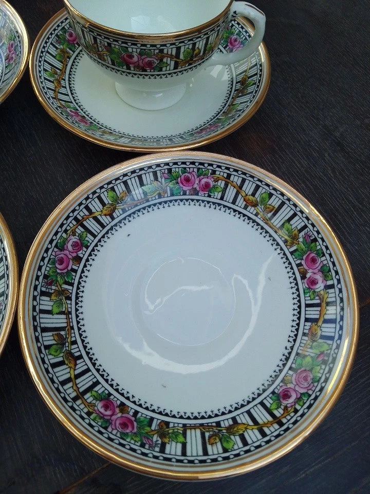 Blyth Porcelain Co Diamond China 4 Tea Cups 6 Saucers Rare Set Antique - Helsby Vintage
