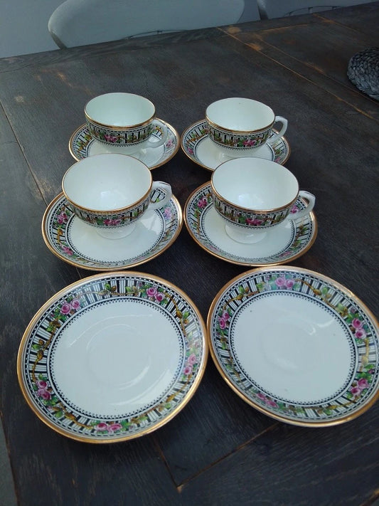 Blyth Porcelain Co Diamond China 4 Tea Cups 6 Saucers Rare Set Antique - Helsby Vintage