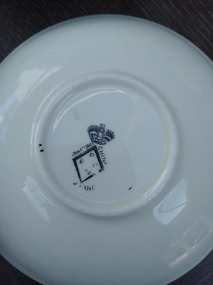 Blyth Porcelain Co Diamond China 4 Tea Cups 6 Saucers Rare Set Antique - Helsby Vintage