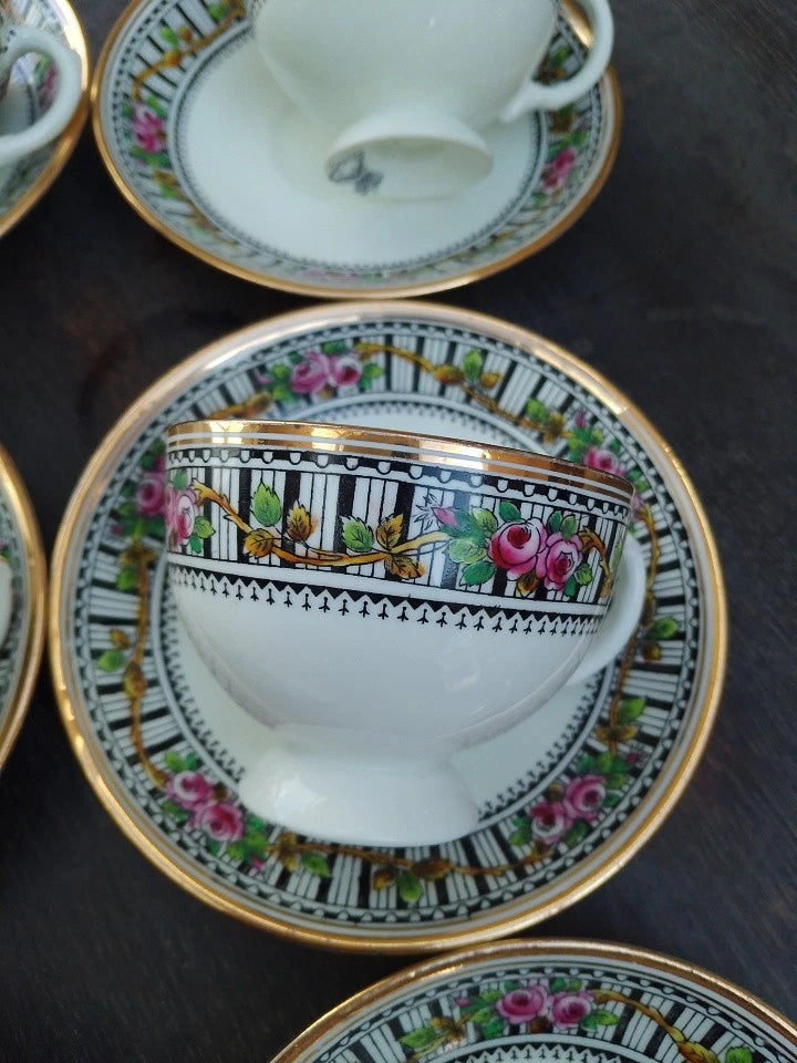Blyth Porcelain Co Diamond China 4 Tea Cups 6 Saucers Rare Set Antique - Helsby Vintage
