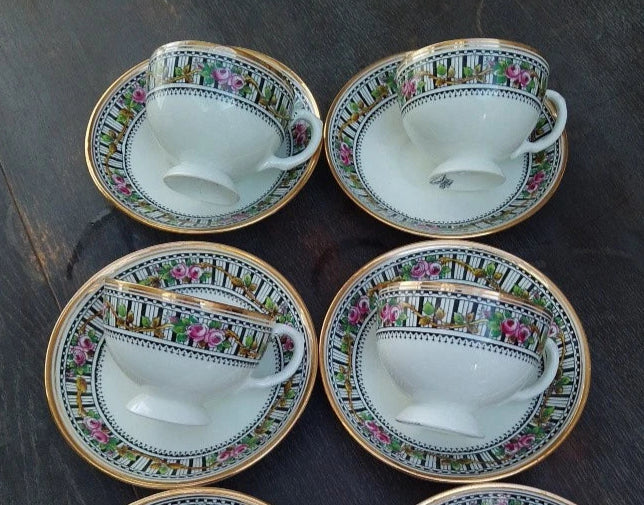 Blyth Porcelain Co Diamond China 4 Tea Cups 6 Saucers Rare Set Antique - Helsby Vintage