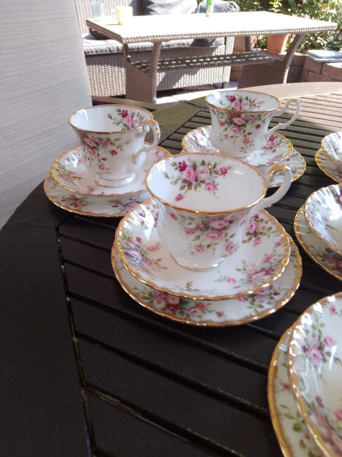 Royal Albert Cottage Garden Tea Set 6 Trios Cups, Saucers And Side Plates Rare - Helsby Vintage