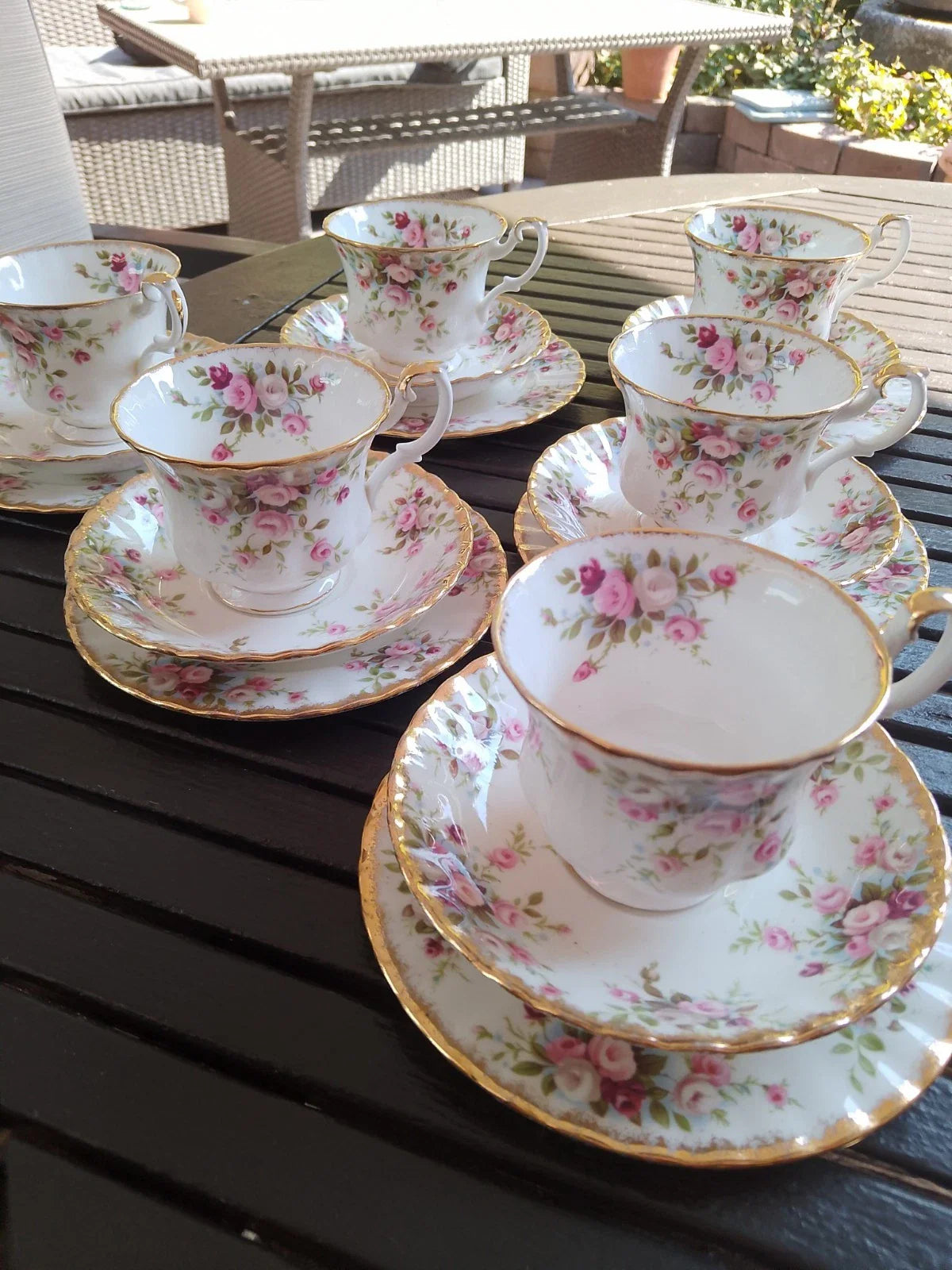 Royal Albert Cottage Garden Tea Set 6 Trios Cups, Saucers And Side Plates Rare - Helsby Vintage