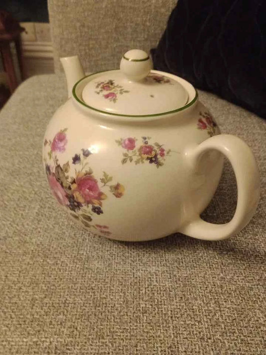 Pristine England Floral Cream Teapot Tea Pot - Helsby Vintage