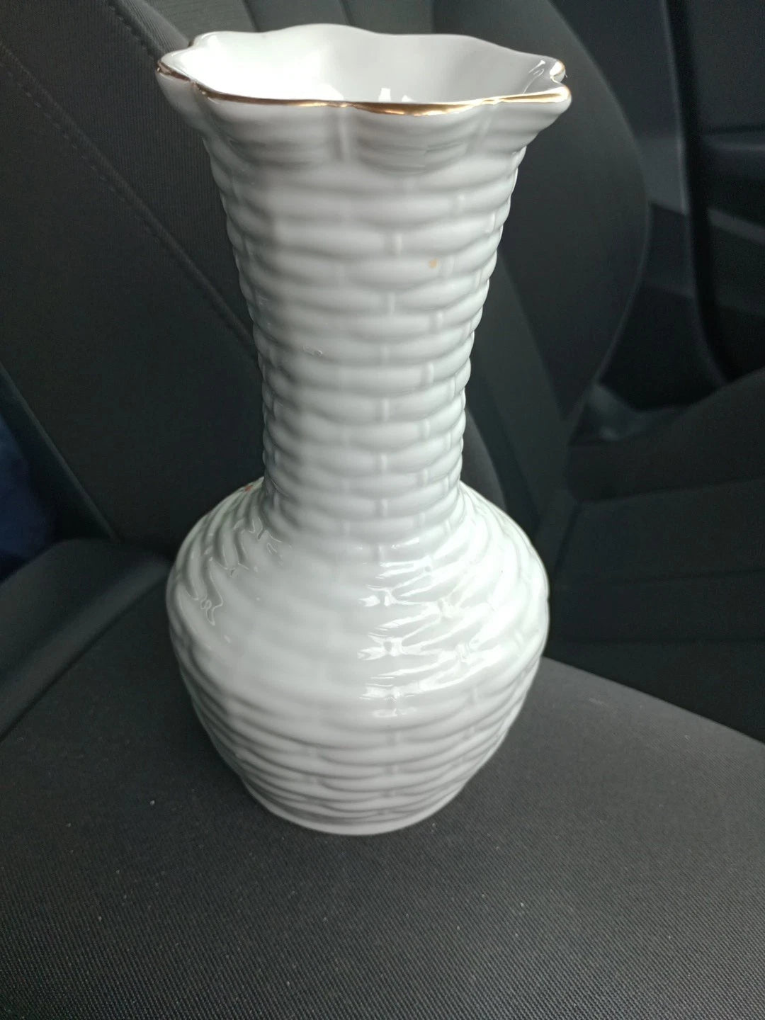 RARE Made in GDR Porcelain Vase Basket Weave Peacock 18cm Tall - Helsby Vintage