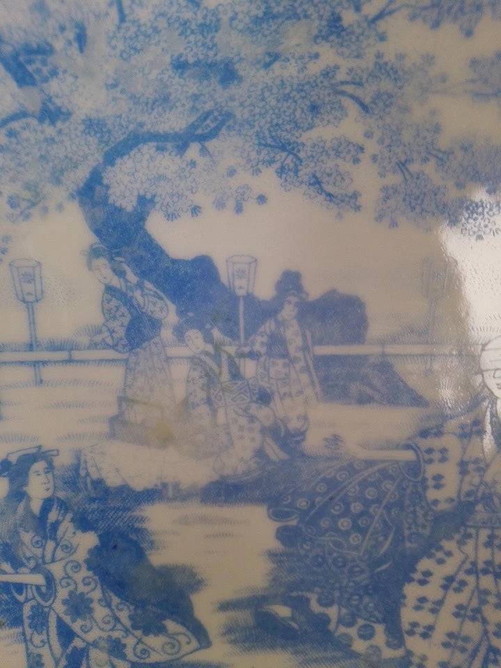 Unusual Pair Of Japanese or German Cake Bread Plates Blindfolded Man & Geisha - Helsby Vintage