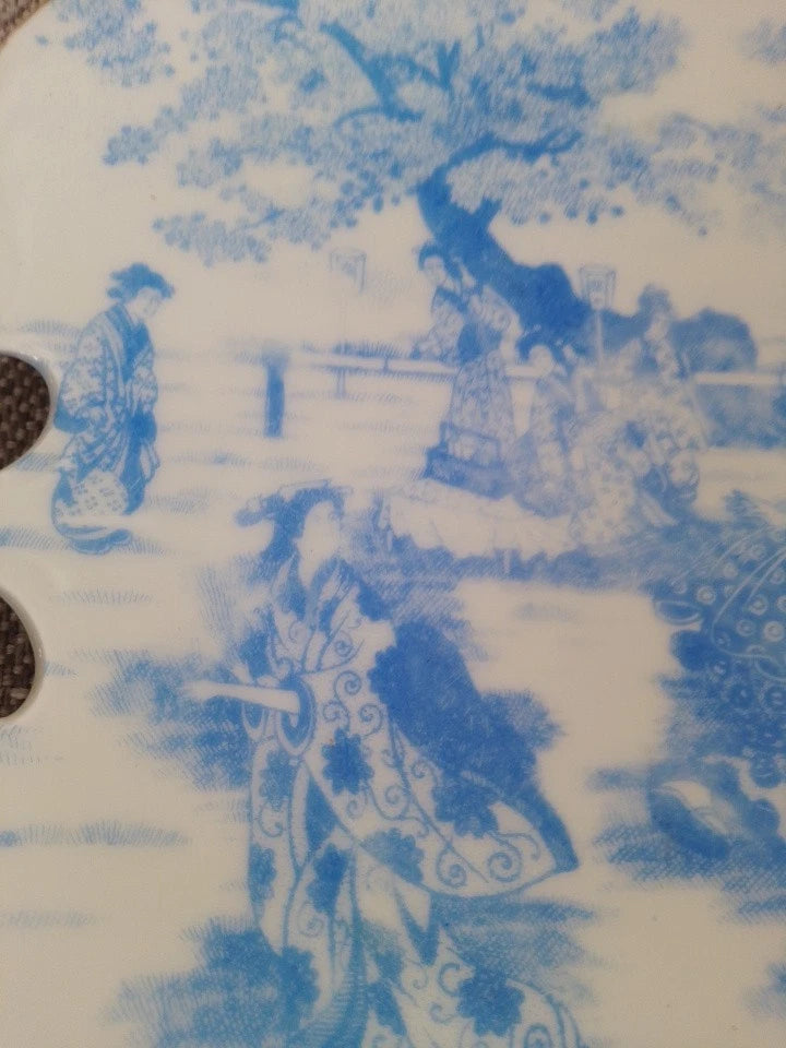 Unusual Pair Of Japanese or German Cake Bread Plates Blindfolded Man & Geisha - Helsby Vintage