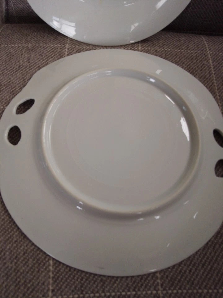Unusual Pair Of Japanese or German Cake Bread Plates Blindfolded Man & Geisha - Helsby Vintage