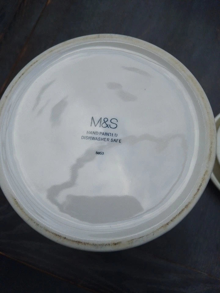 Marks & Spencer White Stripe Embossed Ceramic Lidded Biscuit Jar Vintage - Helsby Vintage
