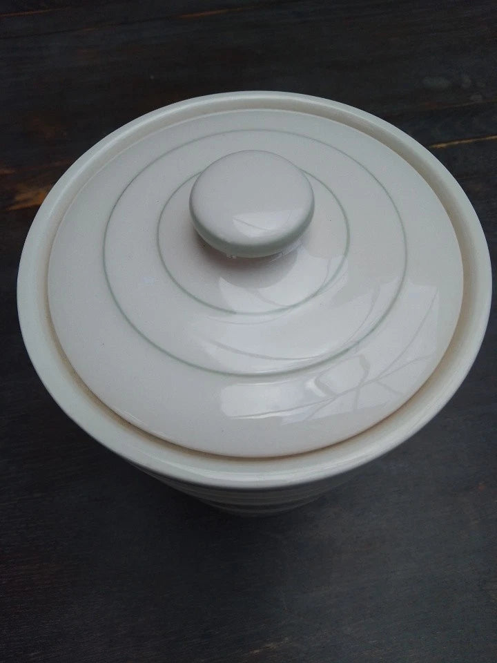 Marks & Spencer White Stripe Embossed Ceramic Lidded Biscuit Jar Vintage - Helsby Vintage