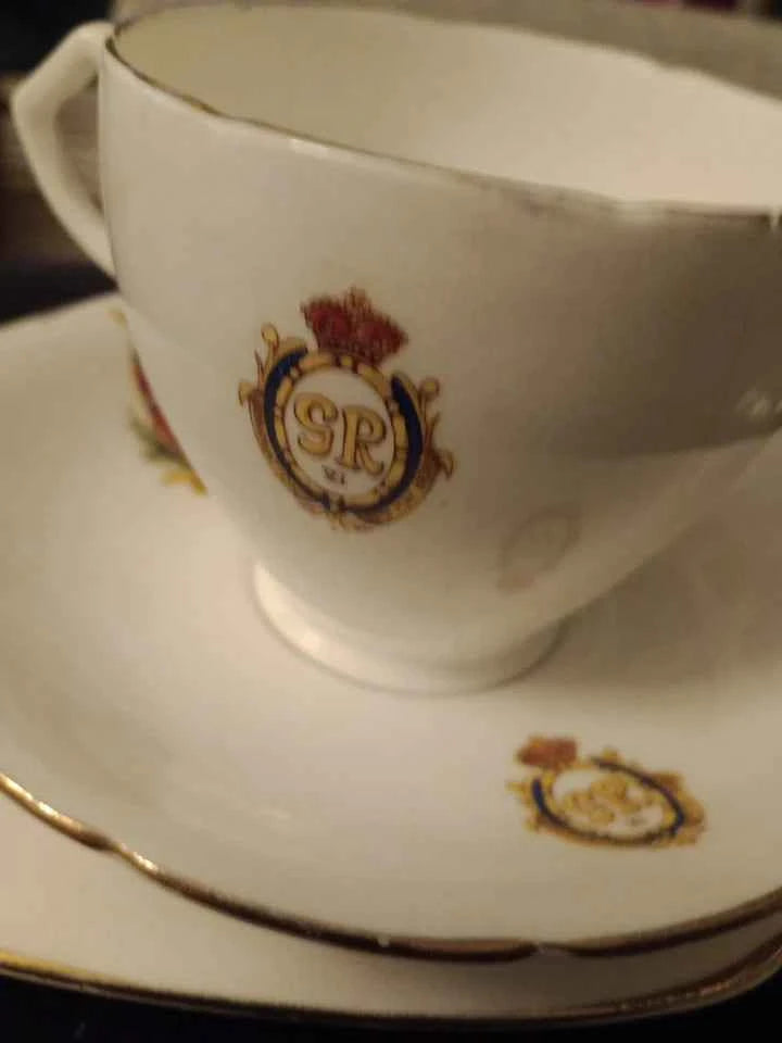 George VI and Queen Elizabeth Coronation May 1937 Trio Wellington China Rare - Helsby Vintage