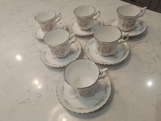 Royal Sutherland Vintage Set Of Six Rare Fluted Cups And Saucers - Helsby Vintage