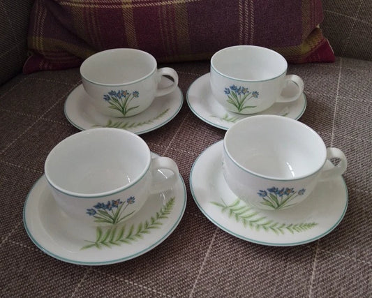 Set Of 4 St Andrews Botanics Cups And Saucers Doulton Foliage Flowers Vintage - Helsby Vintage