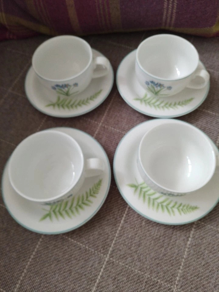 Set Of 4 St Andrews Botanics Cups And Saucers Doulton Foliage Flowers Vintage - Helsby Vintage