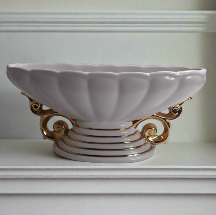 Vintage Gilt Mantel Vase Wade 1950s Scallop Stepped Scroll Handle Dried Flowers - Helsby Vintage