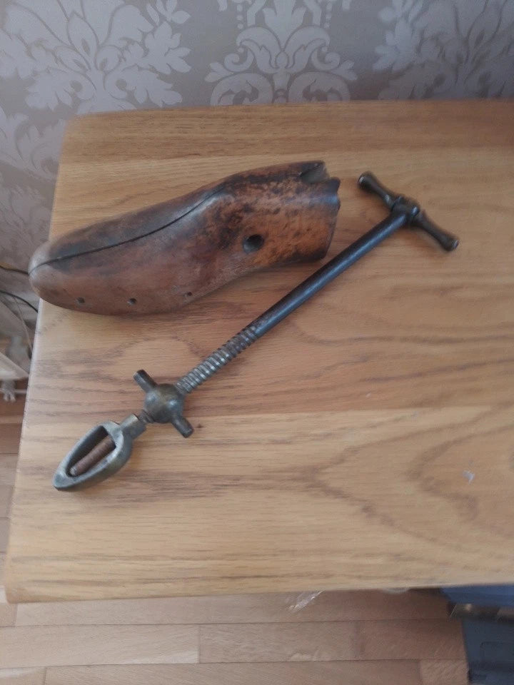 Vintage Wooden Shoe Stretcher Form Antique Metal Screw Rod - Helsby Vintage