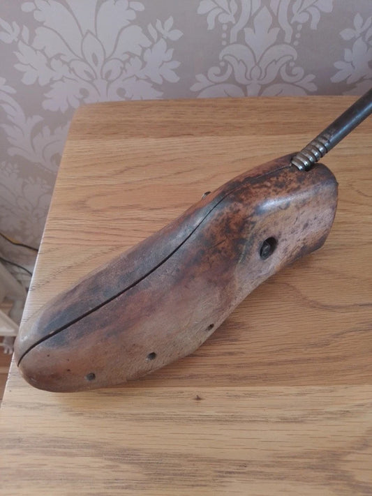 Vintage Wooden Shoe Stretcher Form Antique Metal Screw Rod - Helsby Vintage