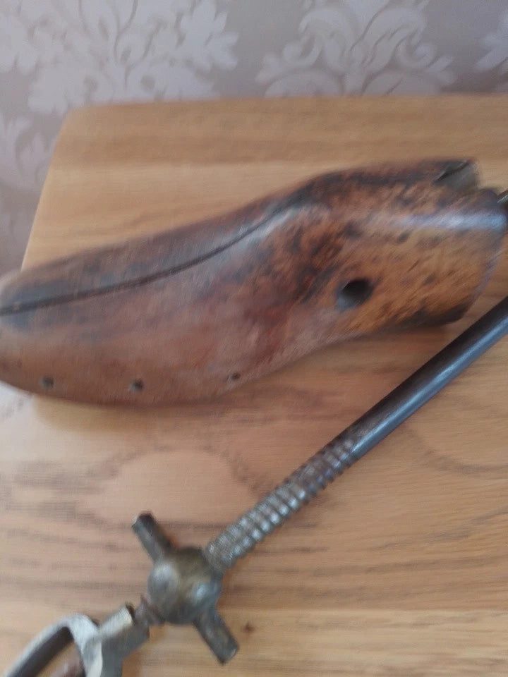 Vintage Wooden Shoe Stretcher Form Antique Metal Screw Rod - Helsby Vintage