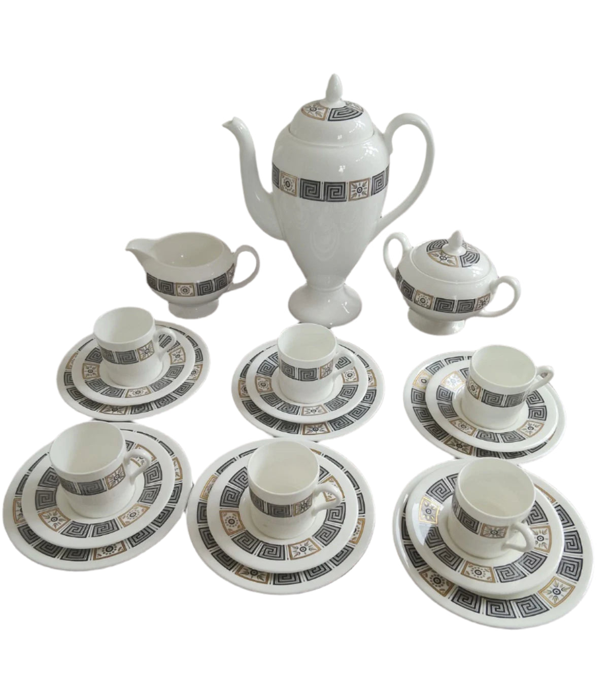 Wedgwood Asia Black Coffee Service Set White Bone China R4288 For 6 - Helsby Vintage