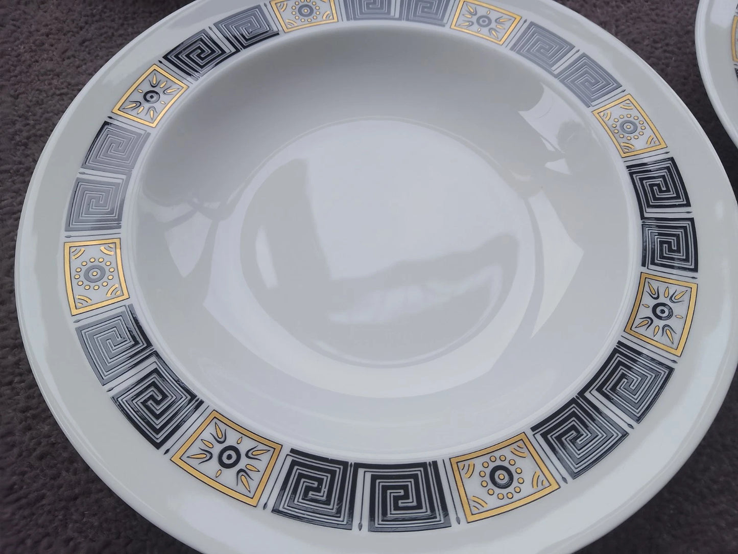 Wedgwood ASIA Black Set Of Six Rimmed Soup Plates Bowls 9" Very Rare - Helsby Vintage