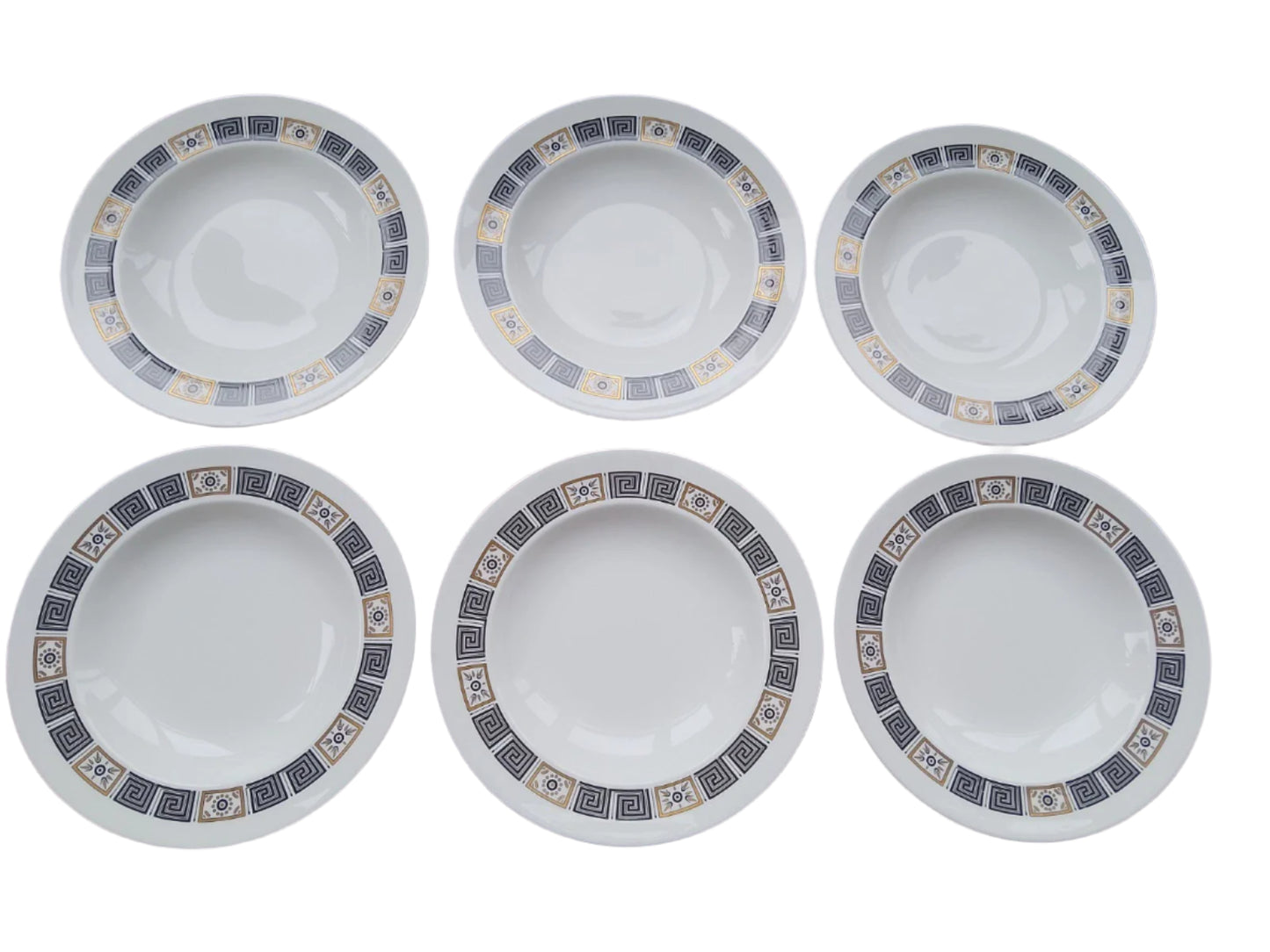 Wedgwood ASIA Black Set Of Six Rimmed Soup Plates Bowls 9" Very Rare - Helsby Vintage