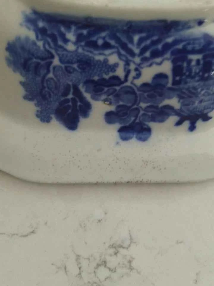 Antique Blue Willow Wedgwood & Co Pagoda Lidded Butter Dish Rare - Helsby Vintage
