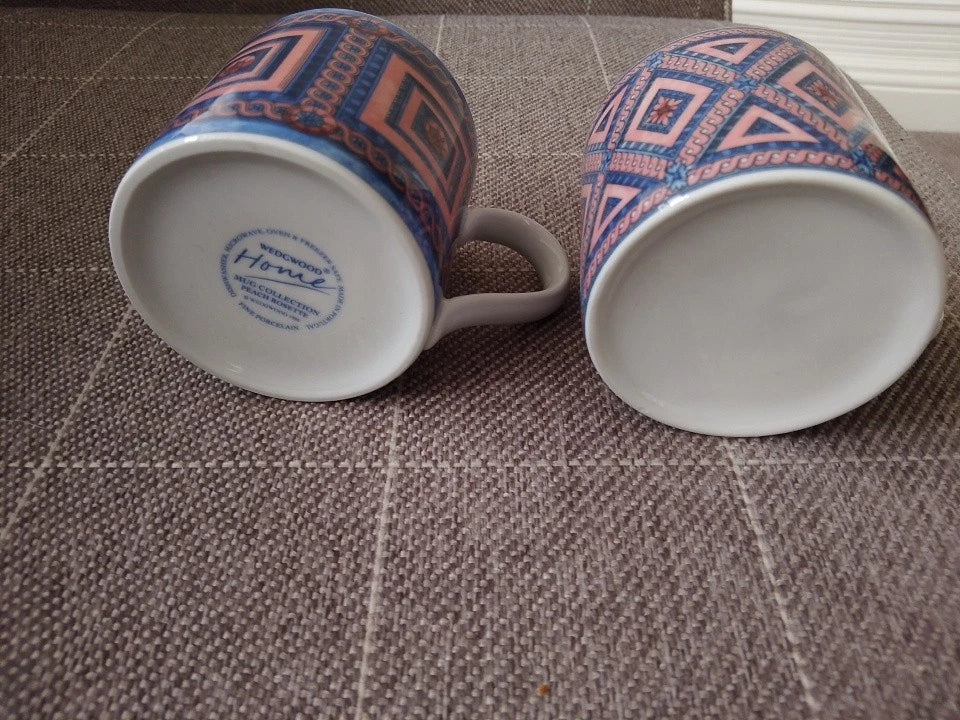 Wedgwood Home Peach Rosette Diamondell Mugs Vintage Tea Ware - Helsby Vintage