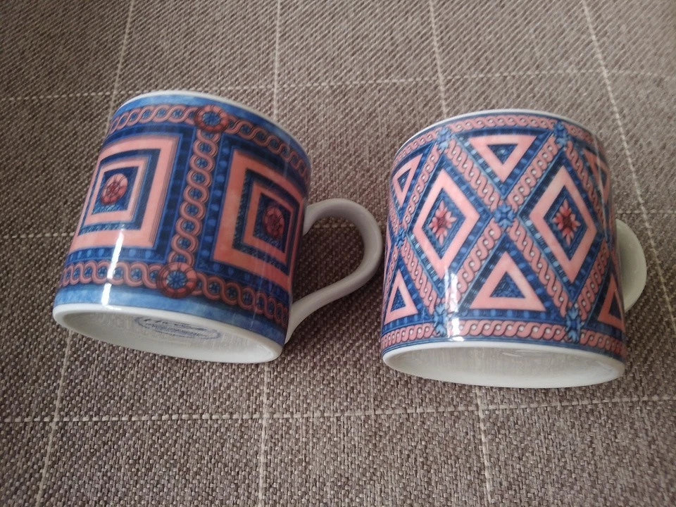 Wedgwood Home Peach Rosette Diamondell Mugs Vintage Tea Ware - Helsby Vintage