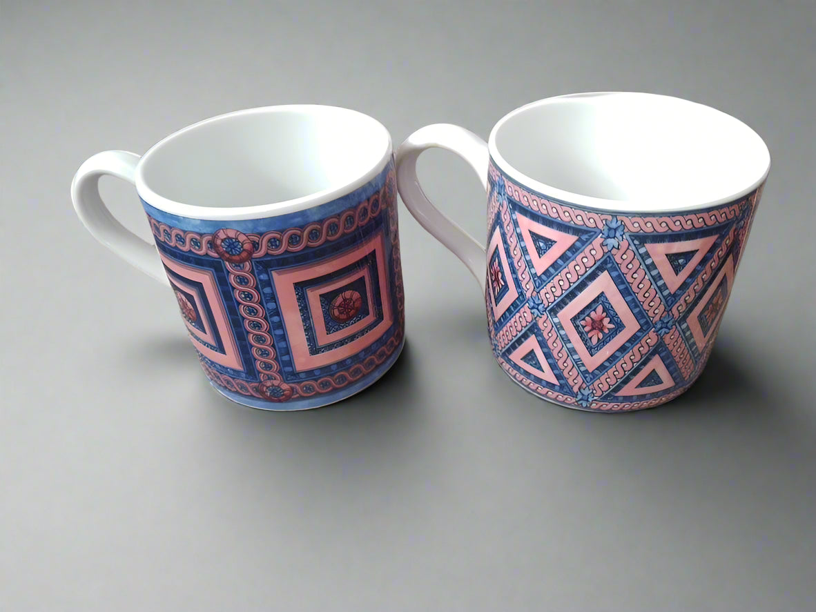 Wedgwood Home Peach Rosette Diamondell Mugs Vintage Tea Ware - Helsby Vintage